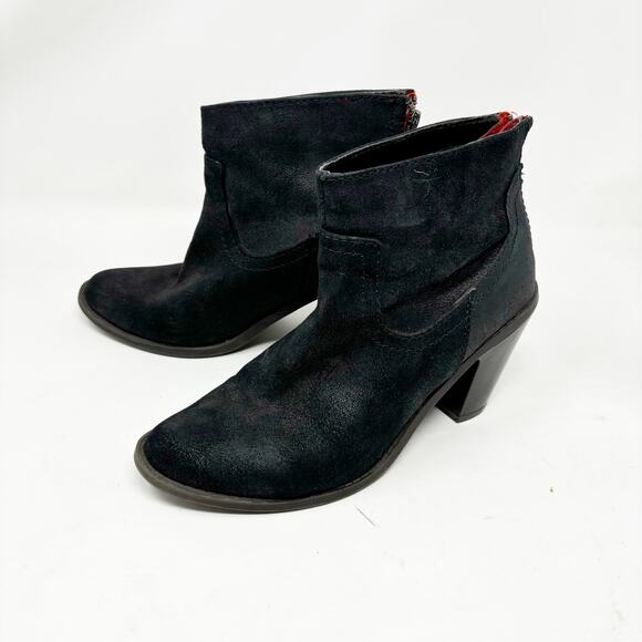 Ariat Black Suede Back Zip Stacked Heel Western Bootie Womens Size 8‎ Cowgirl - Picture 1 of 14